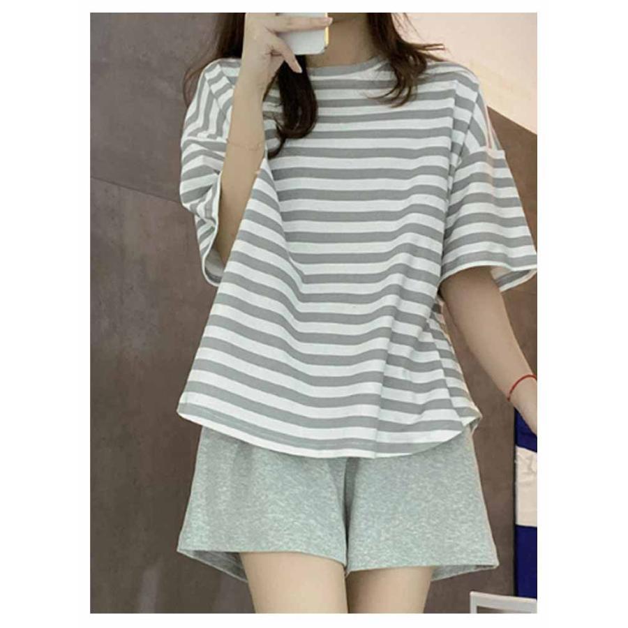 上下セット ルームウェア レディース カップ付き 半袖Tシャツ Tシャツ パジャマ ラウンドネック カップ付きインナートップス 半袖 カップ付き ブラ |  | 12