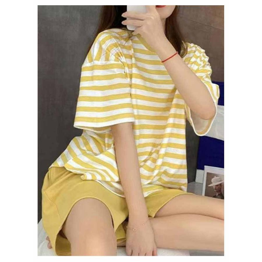 上下セット ルームウェア レディース カップ付き 半袖Tシャツ Tシャツ パジャマ ラウンドネック カップ付きインナートップス 半袖 カップ付き ブラ |  | 15