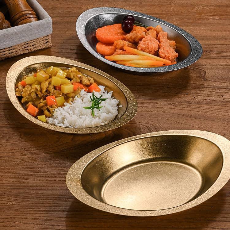 プレート カレー皿 ステンレス製 深め レトロ カレーボウル 食器 楕円 舟形皿 皿 お皿 カレー皿 キッチン用品 ステンレス カレーライス 盛り付け |  | 03