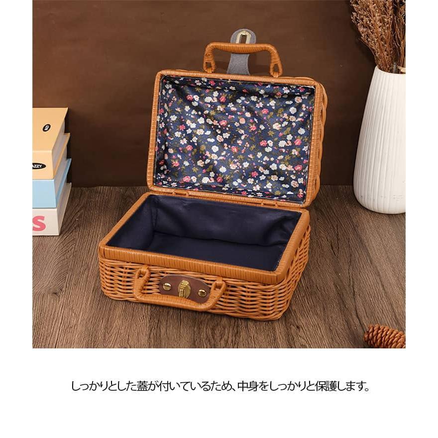 大きめ 花柄裏地付き 蓋付き 編みバッグ かごバッグ おしゃれ ピクニックかご お花見 トランク 小さめ バッグ ピクニックバスケット 小物入れ ラタ |  | 10