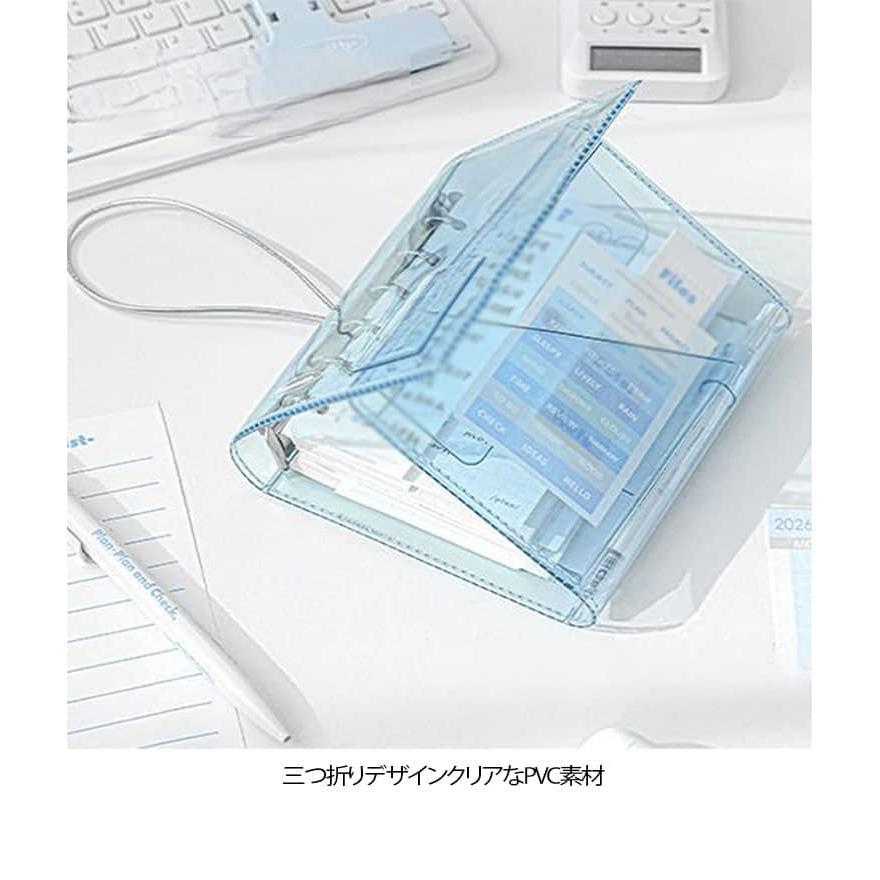 多機能 A7 三つ折りノート クリア 高品質 インスタ風 横罫線ページ メモ帳 6穴 2個セット クリア感 ノート 日記帳 収納ノート 方眼ページ リ |  | 11