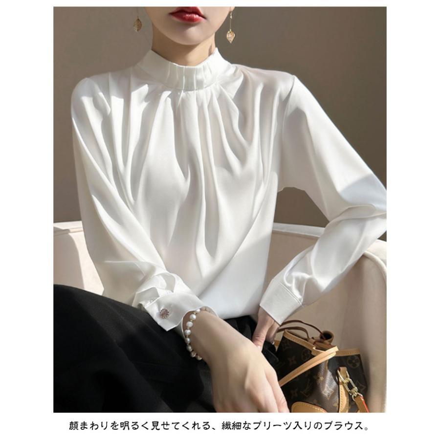 長袖 ブラウス シャツブラウス スタンドカラー レディース 無地 タック入り プリーツ 秋 トップス 冬 バンドカラー シャツ きれいめ おしゃれ フ |  | 11