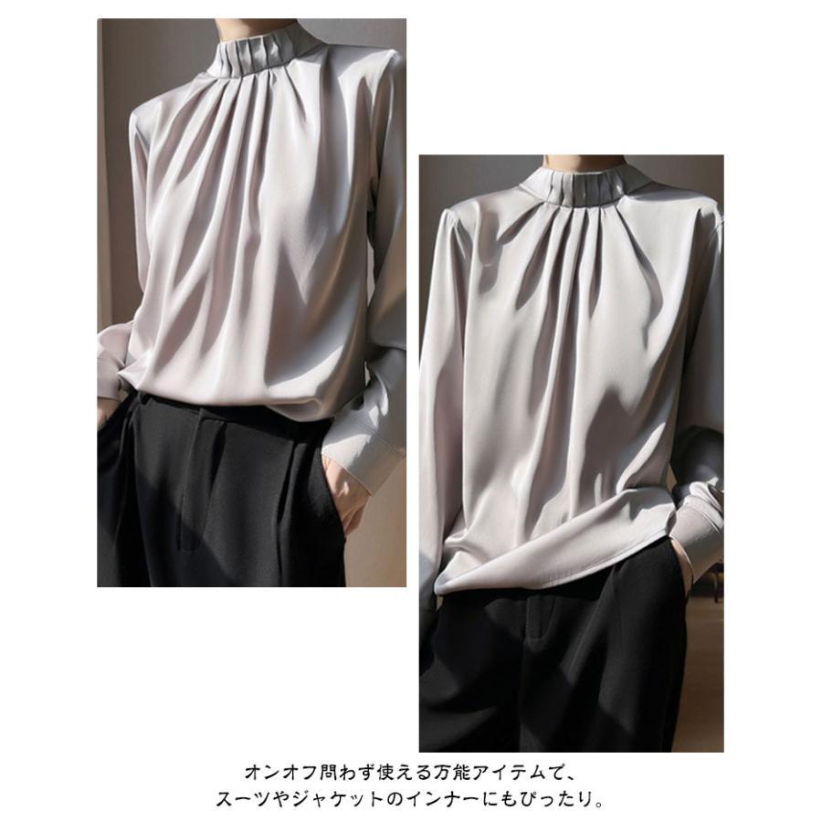 長袖 ブラウス シャツブラウス スタンドカラー レディース 無地 タック入り プリーツ 秋 トップス 冬 バンドカラー シャツ きれいめ おしゃれ フ |  | 15