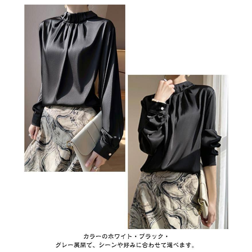 長袖 ブラウス シャツブラウス スタンドカラー レディース 無地 タック入り プリーツ 秋 トップス 冬 バンドカラー シャツ きれいめ おしゃれ フ |  | 18