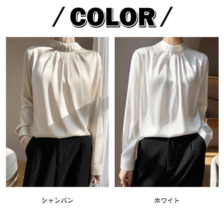 長袖 ブラウス シャツブラウス スタンドカラー レディース 無地 タック入り プリーツ 秋 トップス 冬 バンドカラー シャツ きれいめ おしゃれ フ |  | 06