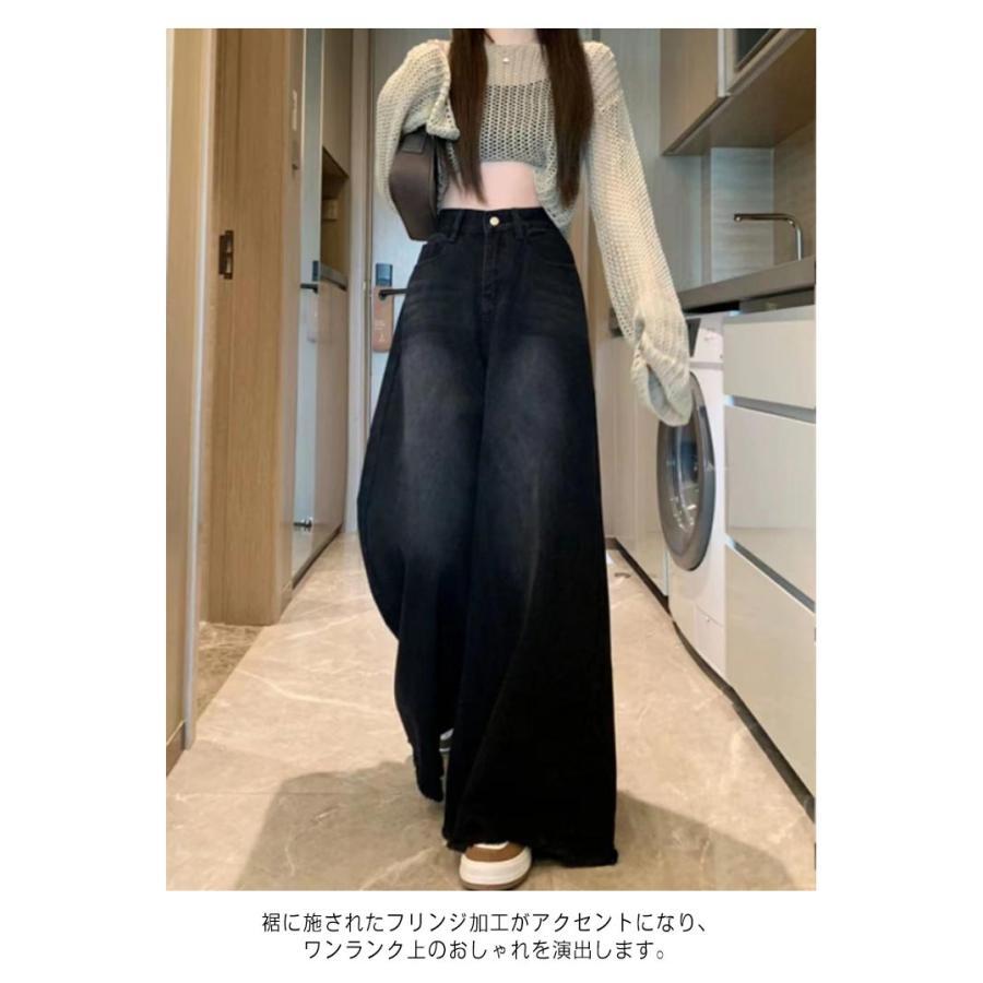 低身長/高身長 ワイドデニムパンツ ジーンズ レディース ハイウェスト デニム ガウチョパンツ ワイドお庵 フレアパンツ バギーパンツ 美脚 体型カバ |  | 09