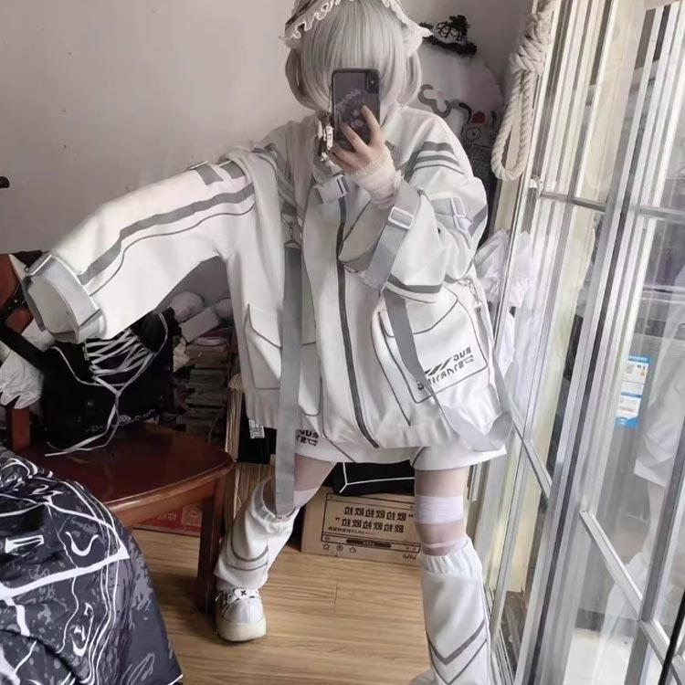 男女兼用 ジップアップ パンク系 服 長袖 地雷系 メンズ スポーツ