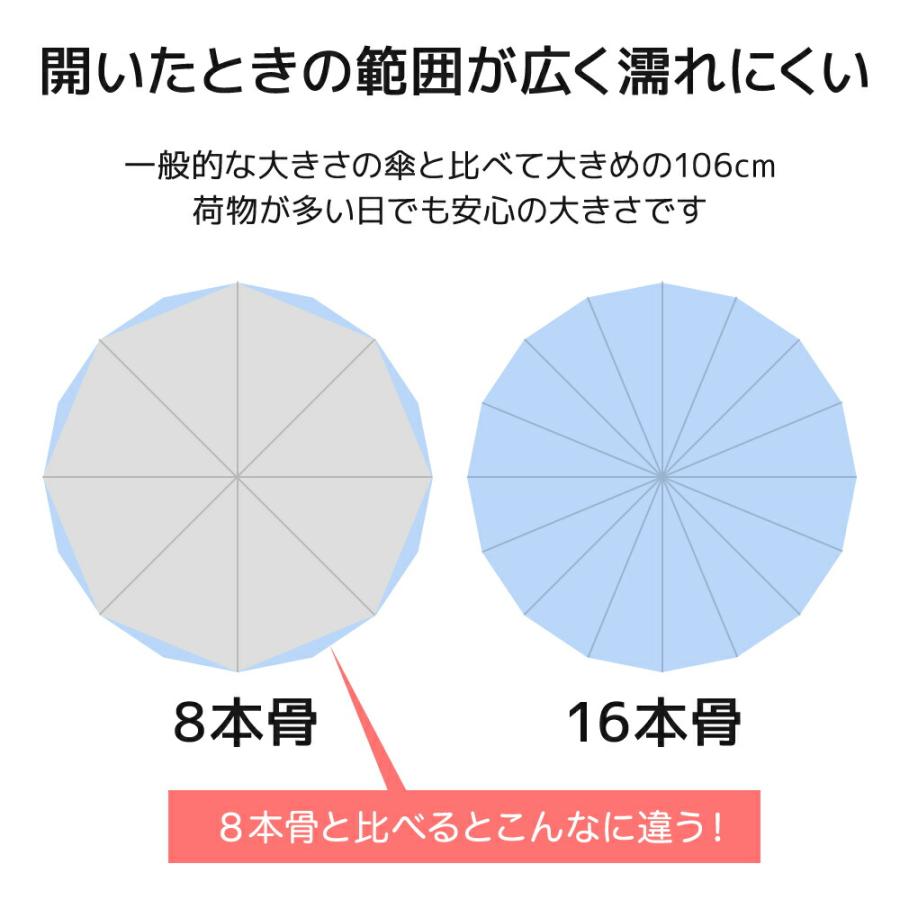 16本骨 雨傘 レディース 60cm 長傘 丈夫 無地 シンプル ベーシック 手開き式 手動式 可愛い かわいい おしゃれ オシャレ | ブランド登録なし | 07