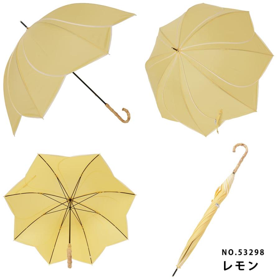 手開き式 雨傘 60cm バンブー手元 フラワーシェイプ ベーシック