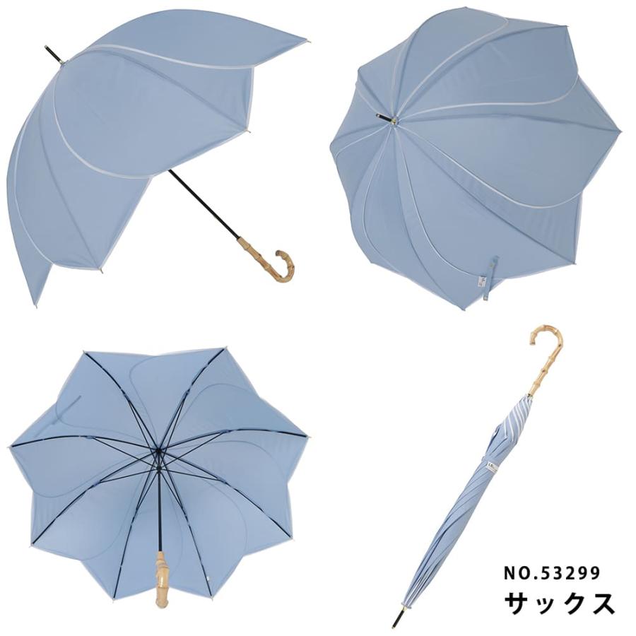 手開き式 雨傘 60cm バンブー手元 フラワーシェイプ ベーシック アンブレラ 無地 花 撥水 長傘 はなびら プレゼント ギフト 母の日  バードゲージ あすつく