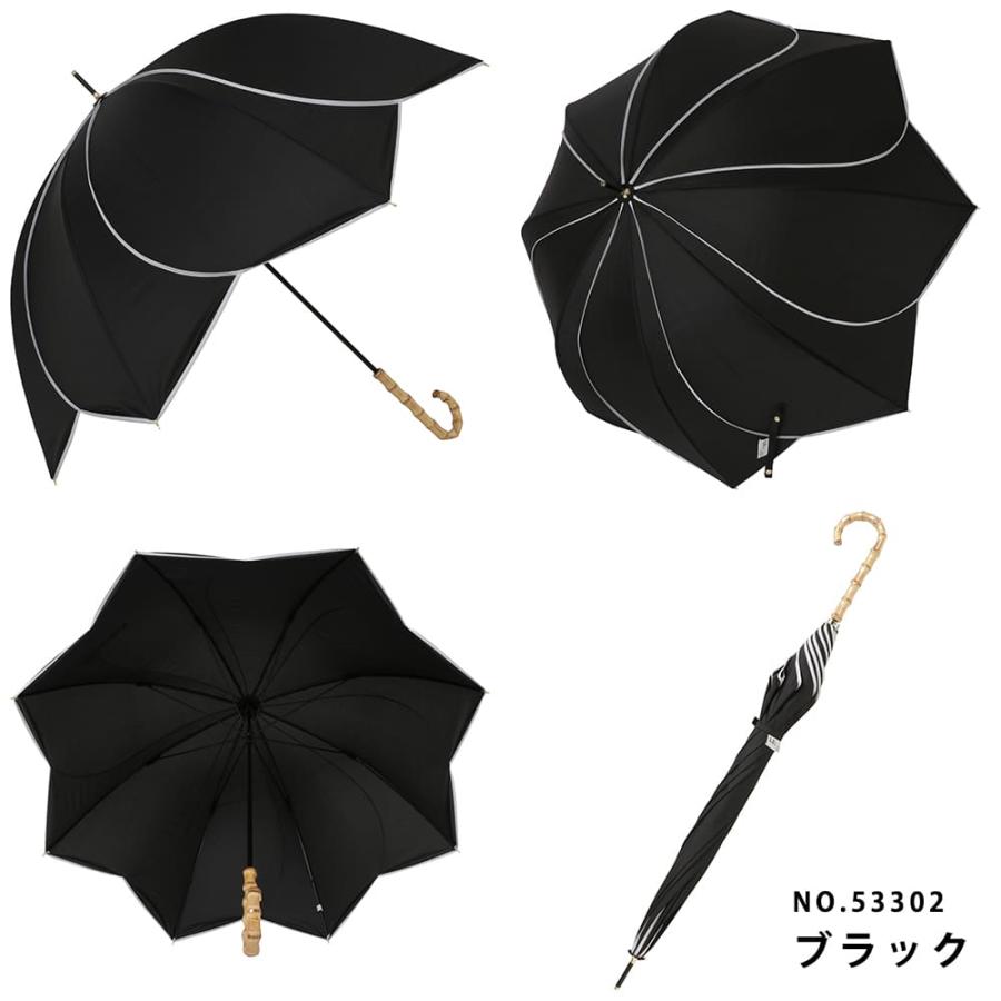 手開き式 雨傘 60cm バンブー手元 フラワーシェイプ ベーシック アンブレラ 無地 花 撥水 長傘 はなびら プレゼント ギフト 母の日  バードゲージ あすつく