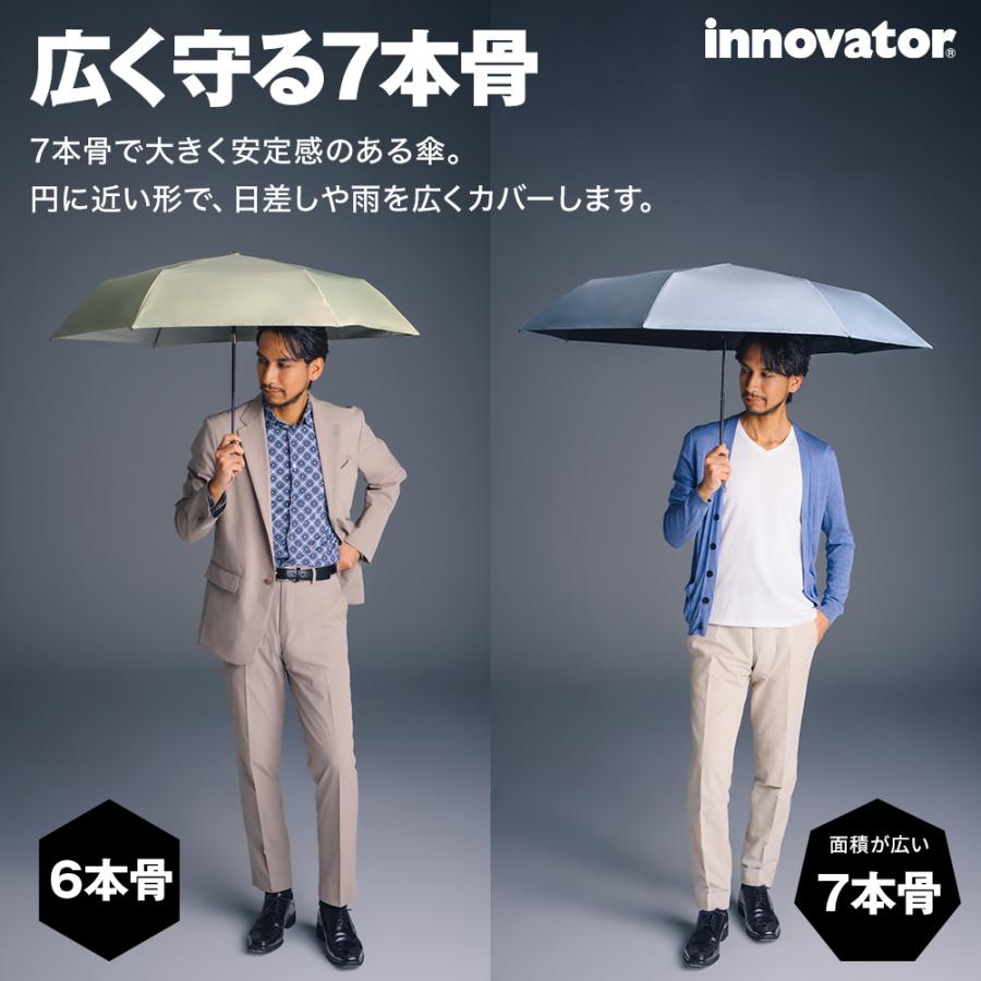 日傘 晴雨兼用 メンズ 60cm 完全遮光 UVカット100% 折りたたみ傘 大きい ワイド 大判 通勤 風に強い カバー力 イノベーター innovの画像