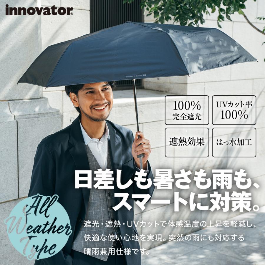 日傘 晴雨兼用 メンズ 60cm 完全遮光 UVカット100% 折りたたみ傘 大きい ワイド 大判 通勤 風に強い カバー力 イノベーター innovの画像