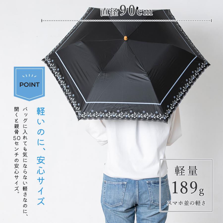 晴雨兼用 二段ミニ 折りたたみ日傘 50cm レディース UVカット 遮光 遮熱 ボーダー 花 鳥 シンプル オシャレ かわいい 女性用 ギフト パラソル 黒 紺 白 二段式 | ブランド登録なし | 04