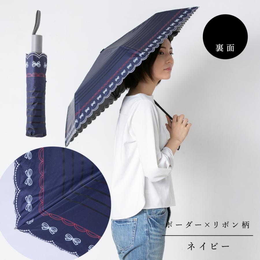 晴雨兼用 自動開閉 折りたたみ 傘 50cm レディース UVカット 遮光 遮熱効果 ボーダー 花 鳥 シンプル オシャレ かわいい 女性用 ギフト パラソル 日傘 黒 紺 白 | ブランド登録なし | 15