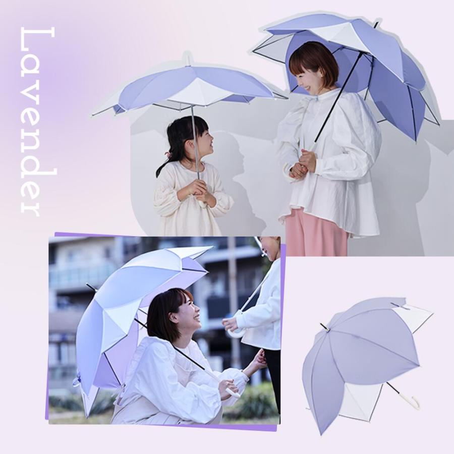60cm 雨傘 フラワーシェイプ パイピング ベーシック アンブレラ 手開き式  傘 無地 花 撥水 防水 長雨傘 長傘 | ブランド登録なし | 14