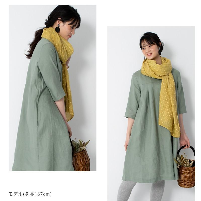 【美品】DOUBLE MAISON　千鳥柄　裾切替え　リネンワンピース　サイズF 美品】DOUBLE MAISON 千鳥柄 裾切替え リネンワンピース サイズF