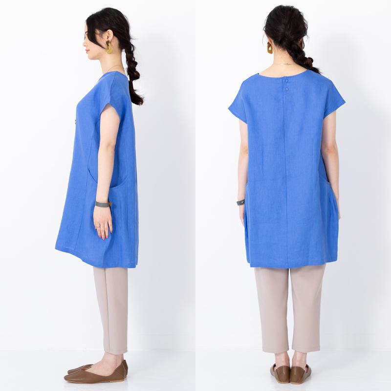 極美品✨BLUE FRONCE フレンチリネン100% ワンピース ピンク 38 リネンワンピース フレンチスリーブワンピースチュニック 【送料無料