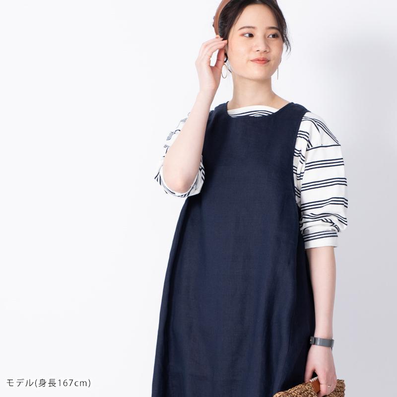 リネンワンピース ノースリーブヘムラインフレアワンピース