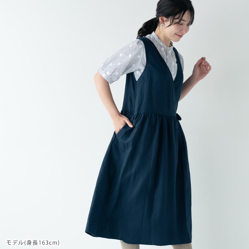リネンワンピース カシュクールノースリーブワンピース 【送料無料