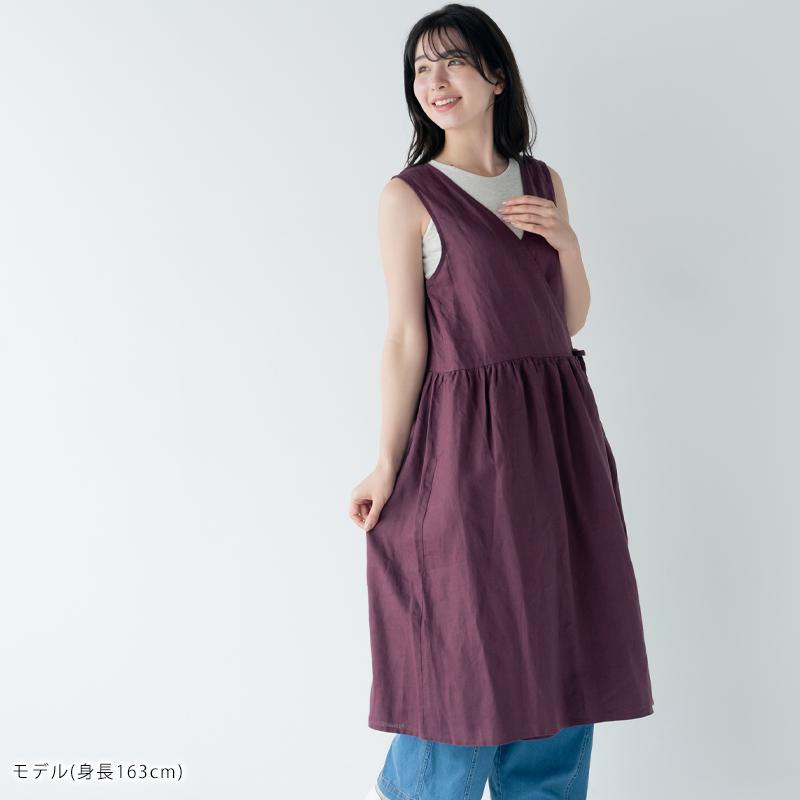 リネンワンピース カシュクールノースリーブワンピース 【送料無料