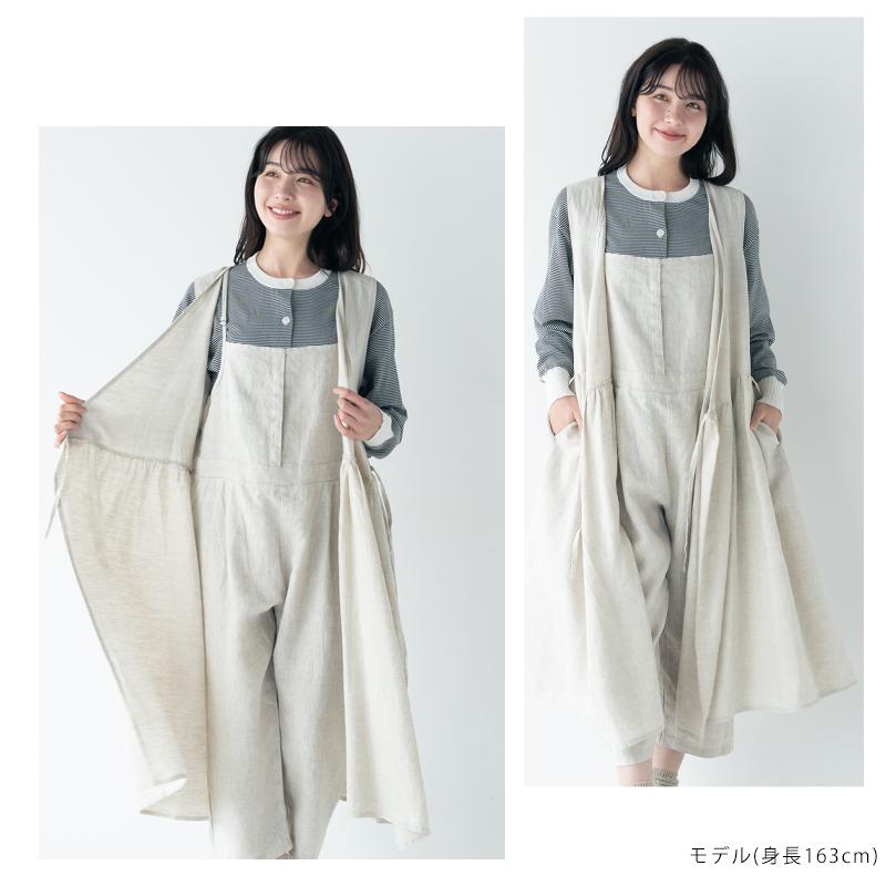 リネンワンピース カシュクールノースリーブワンピース 【送料無料