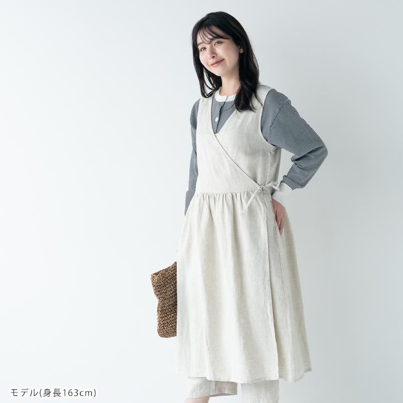 リネンワンピース カシュクールノースリーブワンピース 【送料無料