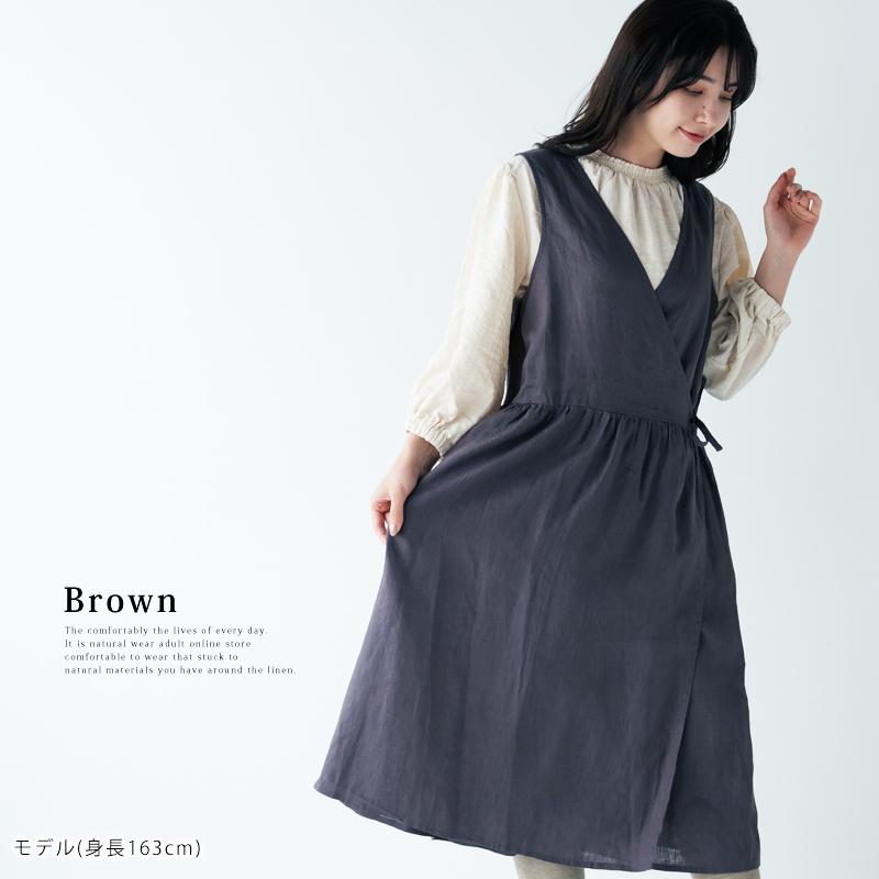リネンワンピース カシュクールノースリーブワンピース 【送料無料