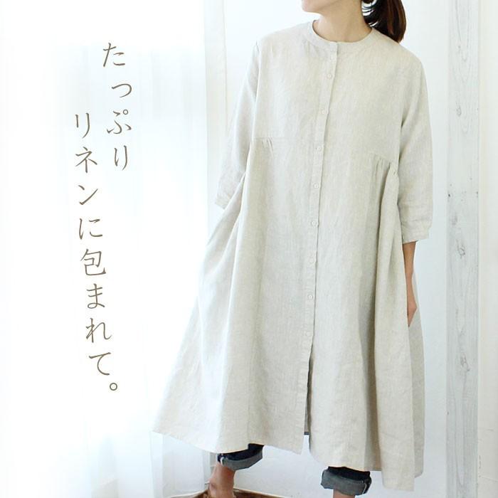 リネンワンピース シャツワンピ 7分袖ワンピース 【送料無料】 リネン