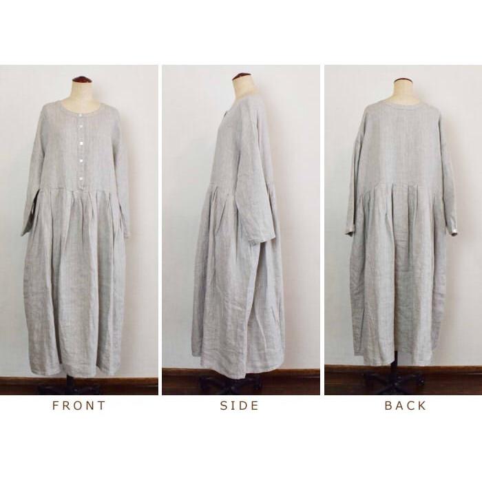 チャーハン❣️イチアンティークス　ヘリンボーンリネンギャザーワンピース ICHI Antiquites (イチアンティークス) カラーリネンギャザーワンピース