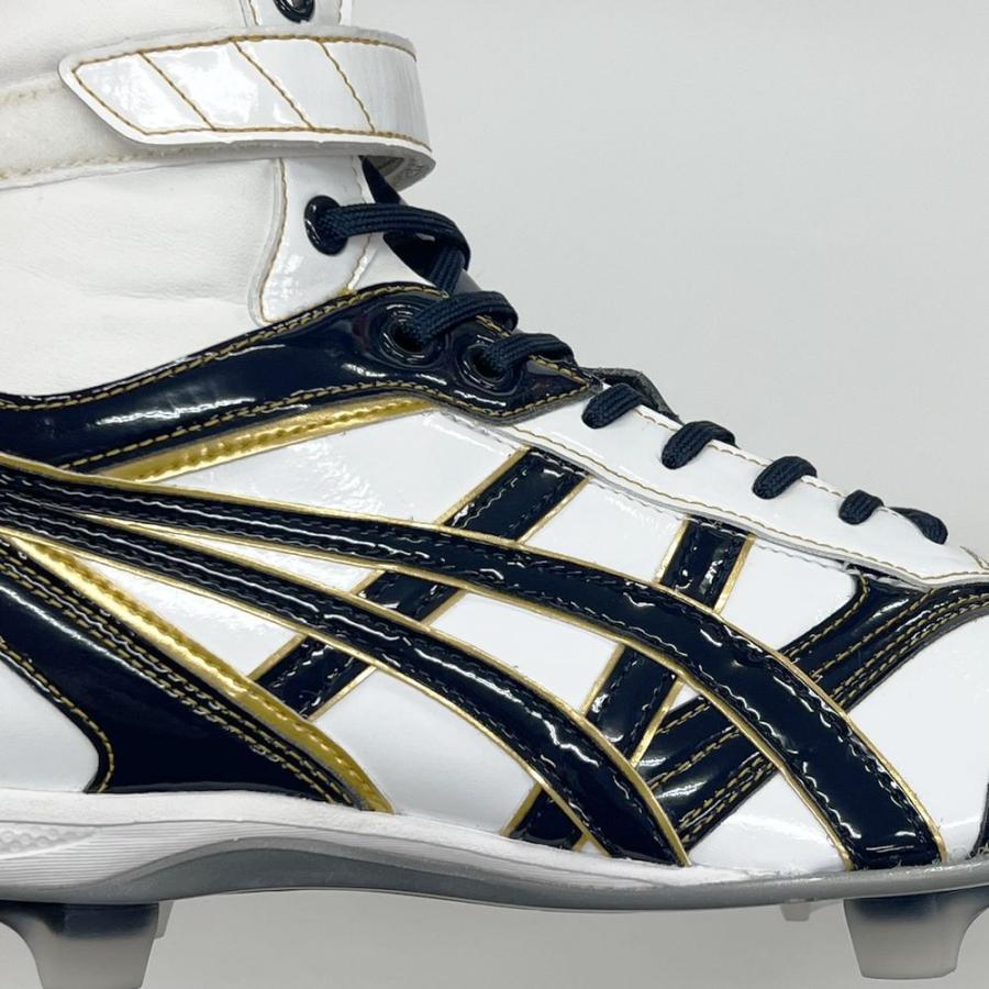 ホワイト×ネイビー アシックス 野球 ハイカットスパイク 樹脂クリーツ