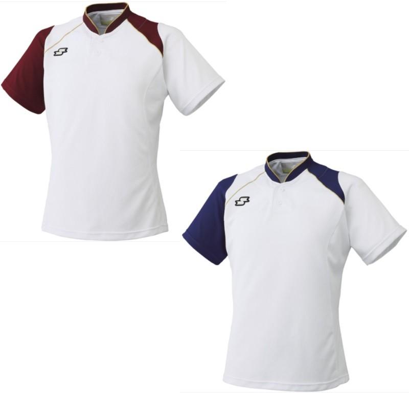 野球 ベースボール シャツ メンズ 半袖 SSK 9着ホワイト ネイビー 白 紺 エスエスケイ（SSK） 野球 2ボタンベースボールTシャツ : ライナー