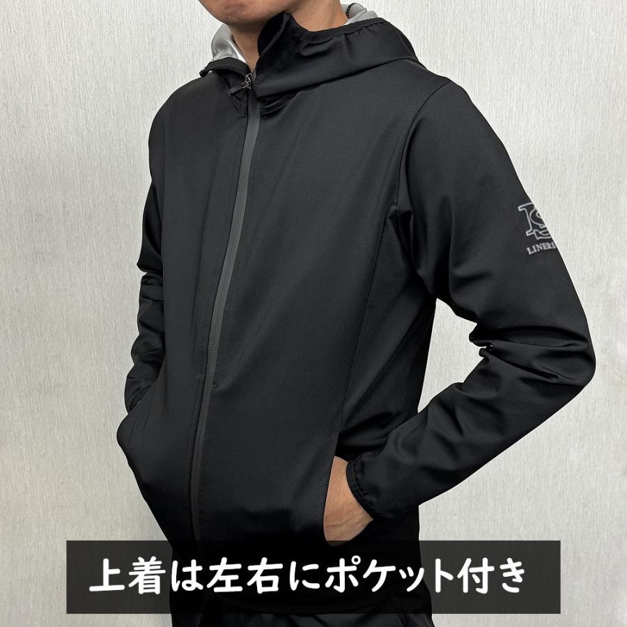 フルジップ サウナスーツ 上下セット フード付 ストレッチ素材 上下