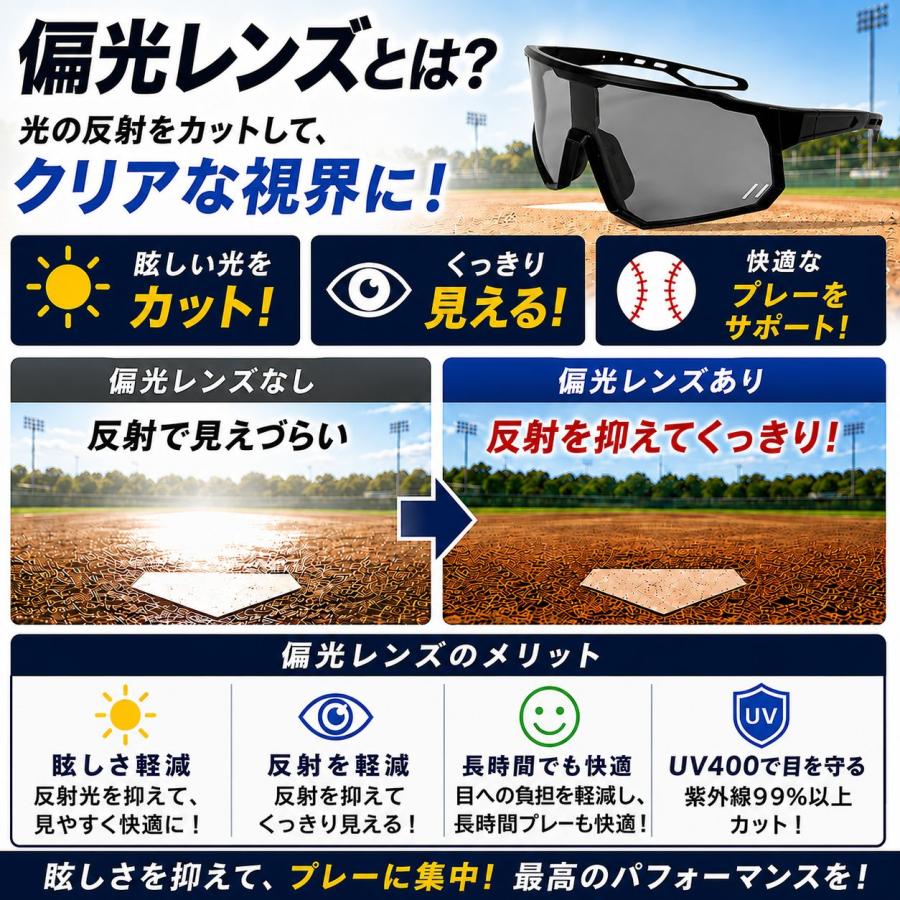 スポーツサングラス ケース付 調光レンズ 偏光レンズ 調光サングラス 1