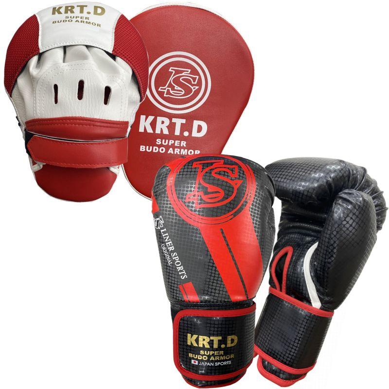 レッドのみ KRT.D ボクシンググローブ＋パンチングミット練習セット 1