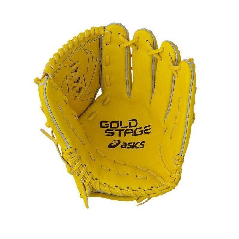 美品　アシックス　軟式投手用グローブ　ソフトボール兼用 ASICS アシックス 野球 軟式グラブ グローブ 投手用 ゴールド