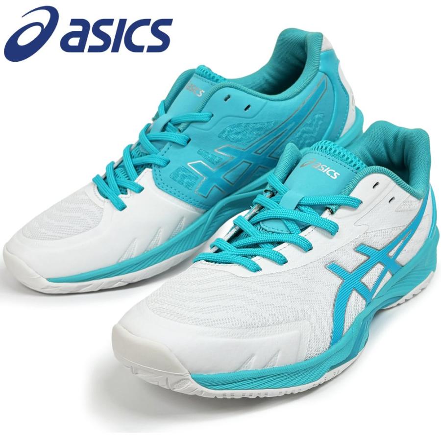 【サイズ交換送料無料】アシックス 2E 4E バレーボールシューズ V-SWIFT FF 3 SO オリジナルデザイン ローカット 紐タイプ 幅広 ワイド 甲高 白×水色×銀 VA20 | ASICS