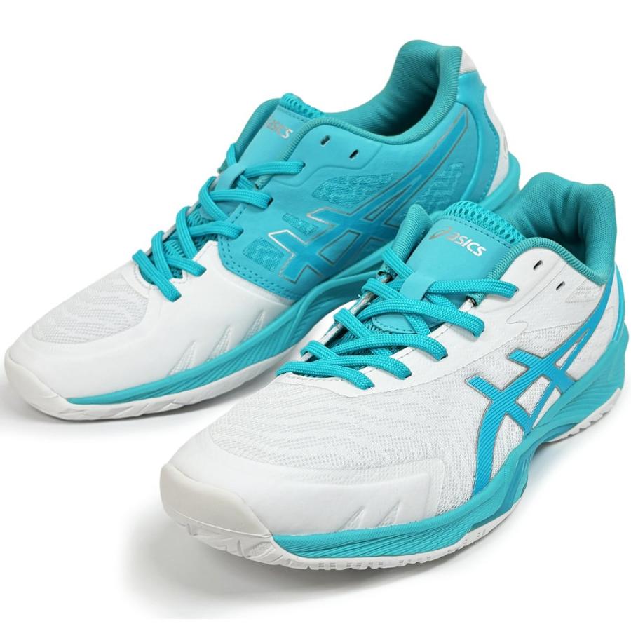 【サイズ交換送料無料】アシックス 2E 4E バレーボールシューズ V-SWIFT FF 3 SO オリジナルデザイン ローカット 紐タイプ 幅広 ワイド 甲高 白×水色×銀 VA20 | ASICS | 01