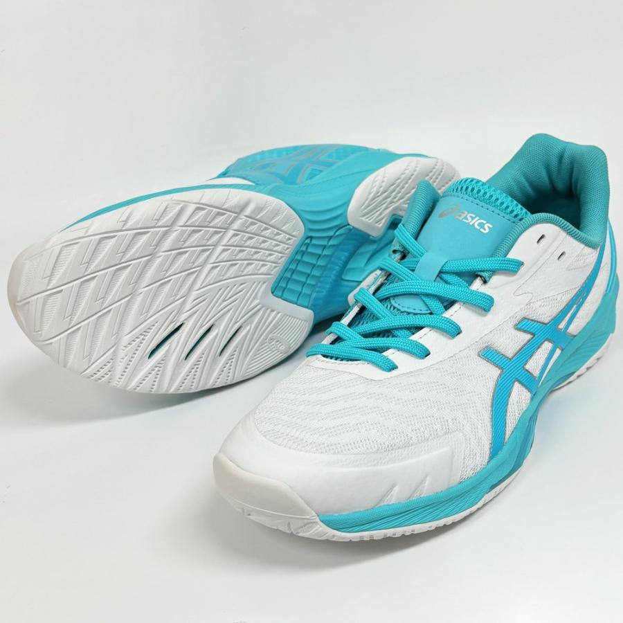 【サイズ交換送料無料】アシックス 2E 4E バレーボールシューズ V-SWIFT FF 3 SO オリジナルデザイン ローカット 紐タイプ 幅広 ワイド 甲高 白×水色×銀 VA20 | ASICS | 02