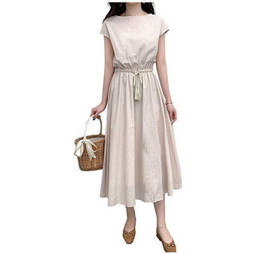 1384円 激安通販の 半袖 ワンピース マキシ 着痩せ ホワイト 白 ブラック 黒 麻 カジュアル ナチュラル チュニック スリーブ 30代 ウエスト グレー ク