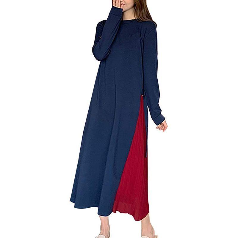 エアバイ サイド プリーツ ロング ワンピース ネイビー 女の子 秋冬 ビジネス ワインレッド ワイン 大人用 カワイイ 可愛い カッコ