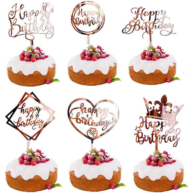 超美品 ケーキトッパー 6枚セット ピンクゴールド おしゃれ かわいい Happy Birthday 誕生日 ケーキ デコレーション 飾り パーティ Discoversvg Com