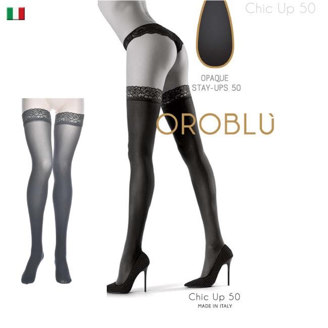 OROBLU （オロブル） Chic Up 50 インポートタイツ インポートストッキング つま先スルー シリコンストッパー付き ガーターストッキング｜lingerie-felice