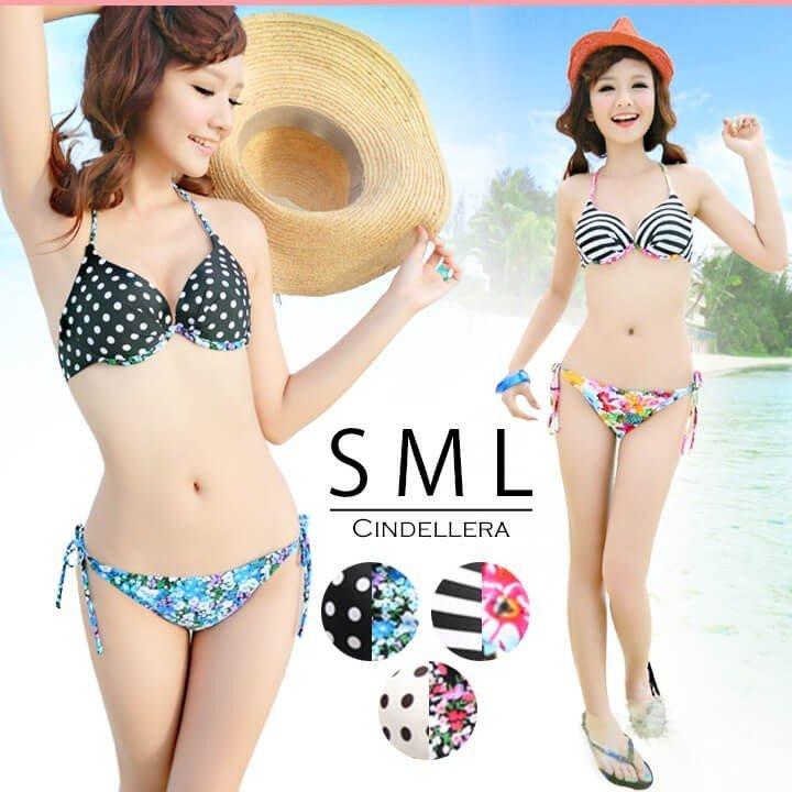 レディース 水着 ビキニ 三角ビキニ ボーダー ドット 水玉 紐パン 花柄 S M L 盛れる 体型カバー キャバ ギャル 代 10代 黒 ホワイト 縞 白 Miyyt1370 Miyyt1370 Cinderellaドレス通販ヤフー店 通販 Yahoo ショッピング