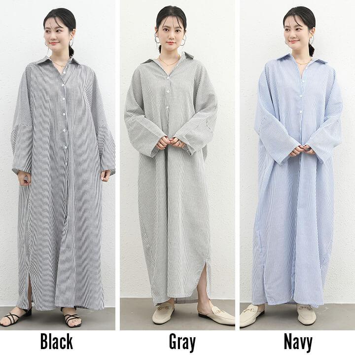 You Color シャツワンピース 春 秋 長袖 シャツワンピ ストライプ柄