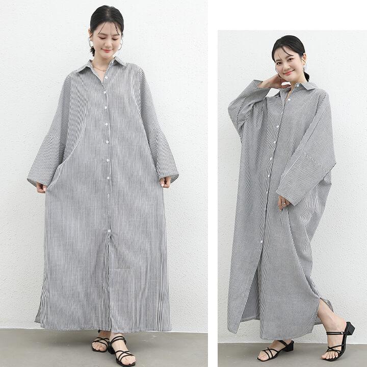 シャツワンピース 春 秋 長袖 シャツワンピ ストライプ柄 ワンピース ロングワンピース レディース ロング カジュアル マキシ丈 マキシ丈ワンピ ゆったり rt1232 | You Color | 09