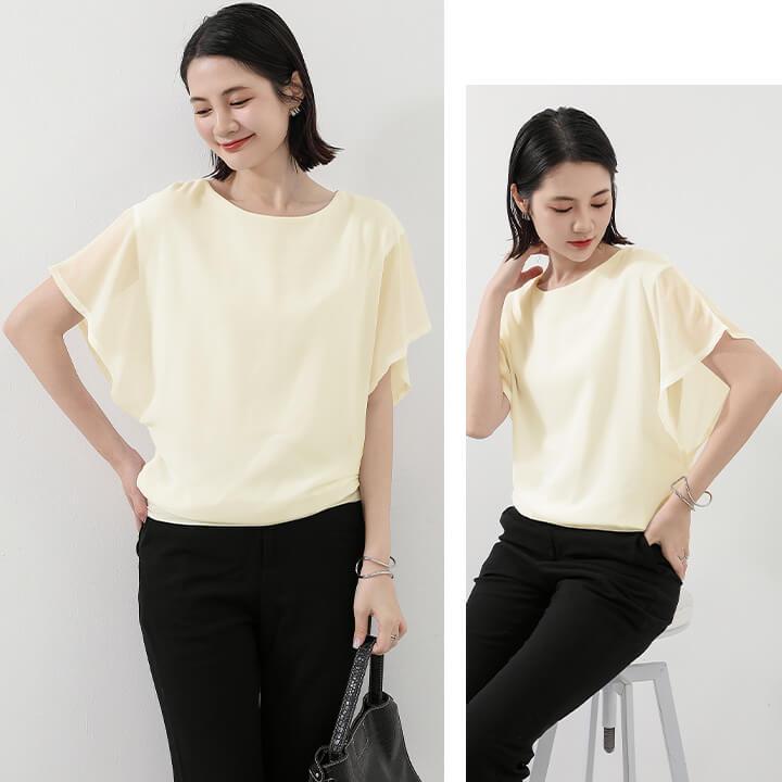 You Color ブラウス シフォン レディース 夏 春 シースルー 半袖