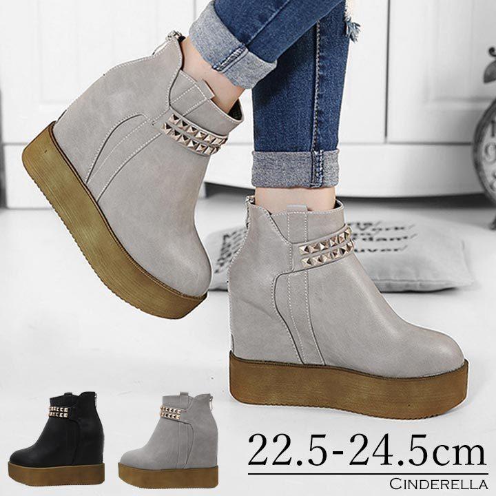 10cmヒール インヒール入 ショートブーツ ブーティ 靴 厚底 ファスナー付 ベルト 大きいサイズあり ブラック 黒 グレー カジュアル スタッズ St8068 St8068 Cinderellaドレス通販ヤフー店 通販 Yahoo ショッピング