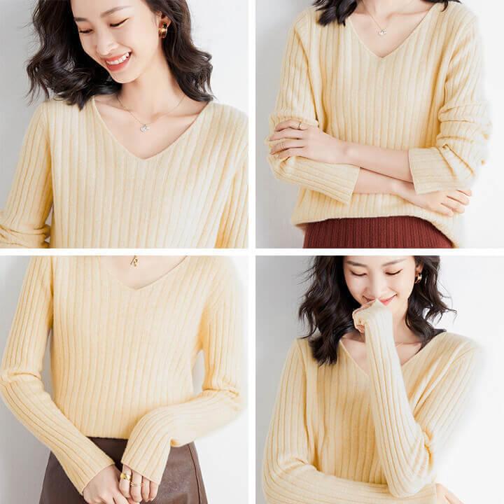 You Color ニット レディース 長袖 冬 秋 セーター 秋冬 Vネック 無地