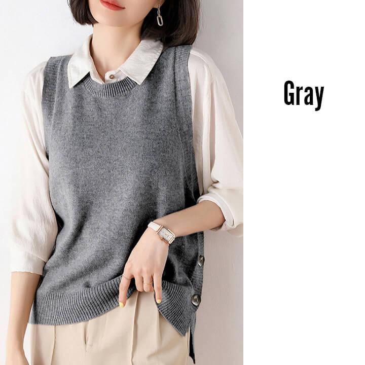 You Color ニットベスト Uネック Vネック 2タイプ サイドボタン 温かい